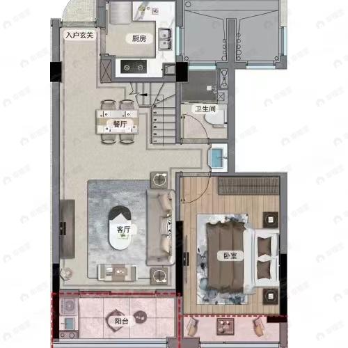 3室2厅2卫建面110m²南户型图