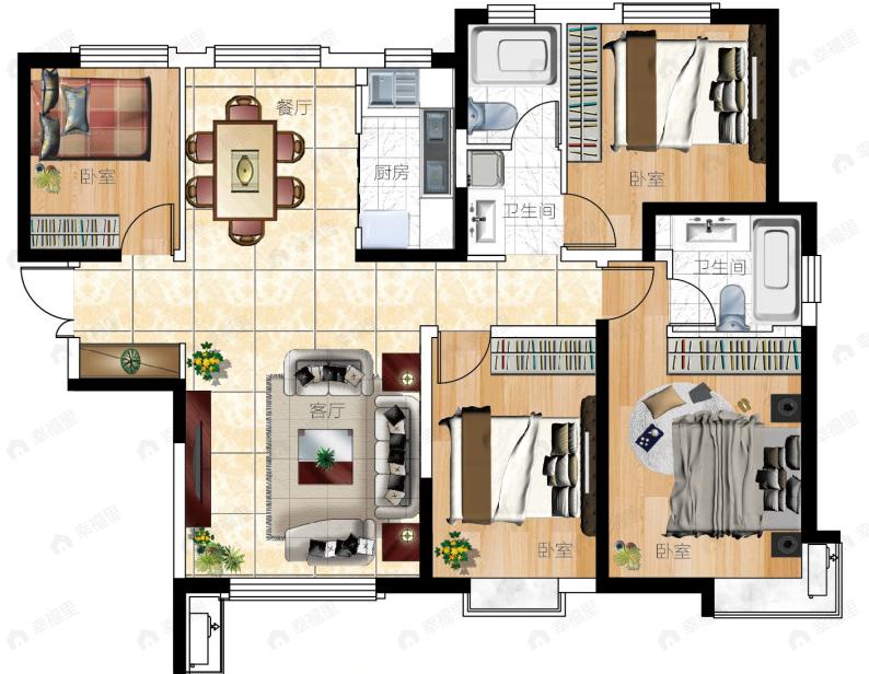 天庆蓝色港湾二期4室2厅2卫户型图