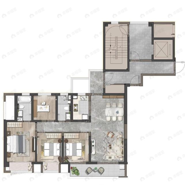 4室2厅2卫建面135平南户型图
