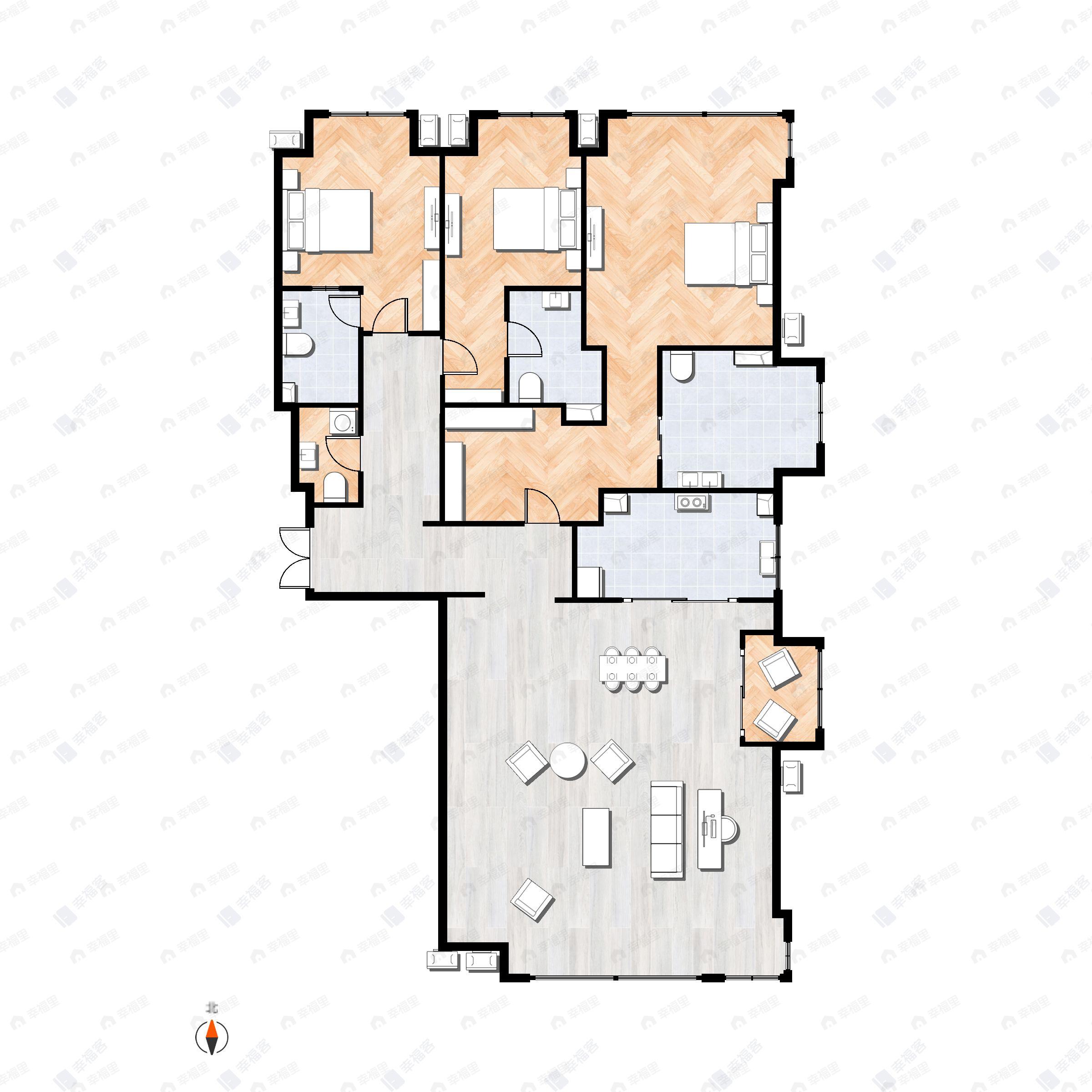 3室2厅4卫建面253平北|南户型图