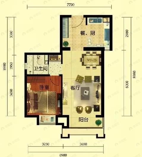 丽都壹号峯境1室2厅1卫户型图