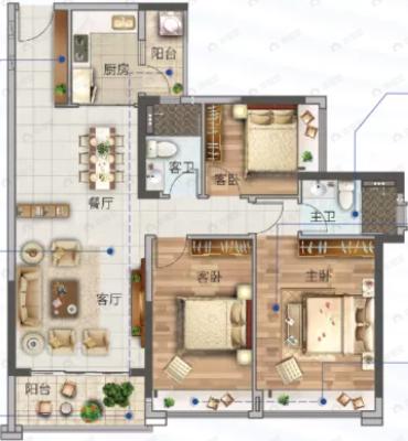 美林湖3室2厅2卫户型图