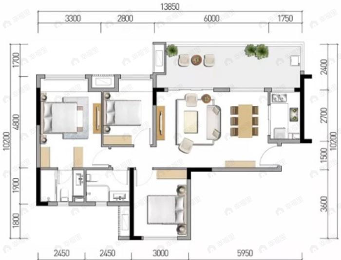 梦享春山可望3室2厅2卫户型图