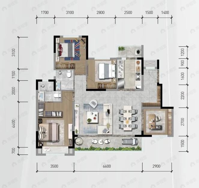 中梁御璟台4室2厅2卫户型图