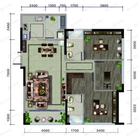 洲际健康城3室2厅2卫户型图