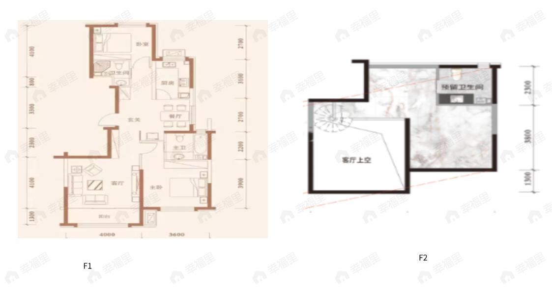 2室2厅3卫建面103平户型图