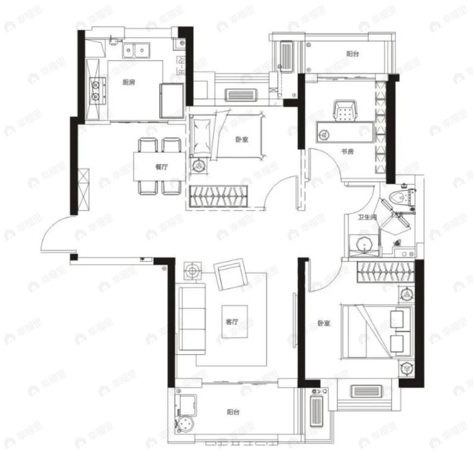 兰江公园里3室2厅1卫户型图