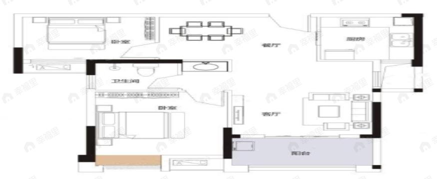 2室2厅1卫建面84平户型图
