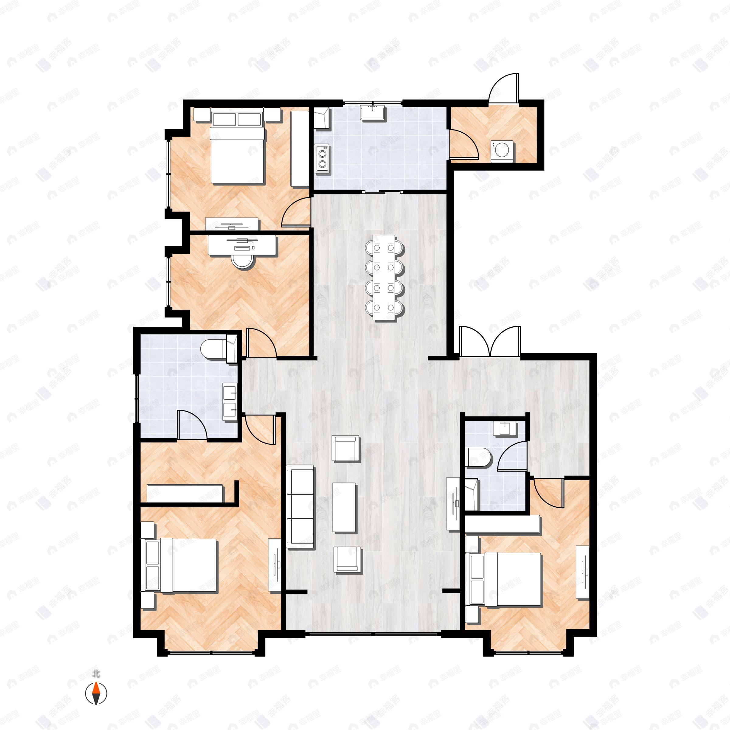 4室2厅2卫建面183平南|北户型图