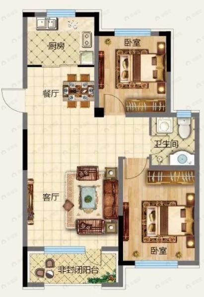 鲁班尚品2室2厅1卫户型图