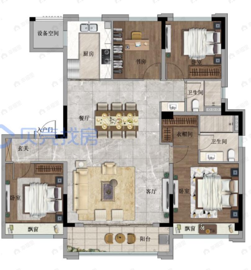 弘扬上坤西湖四季4室2厅2卫户型图