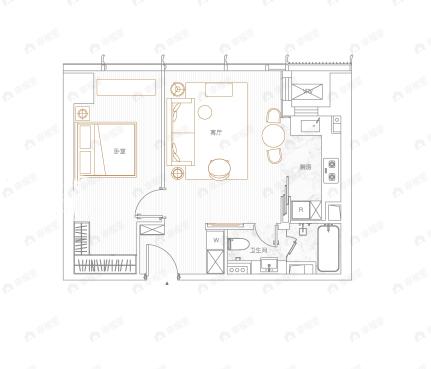 马场道57号1室2厅1卫户型图