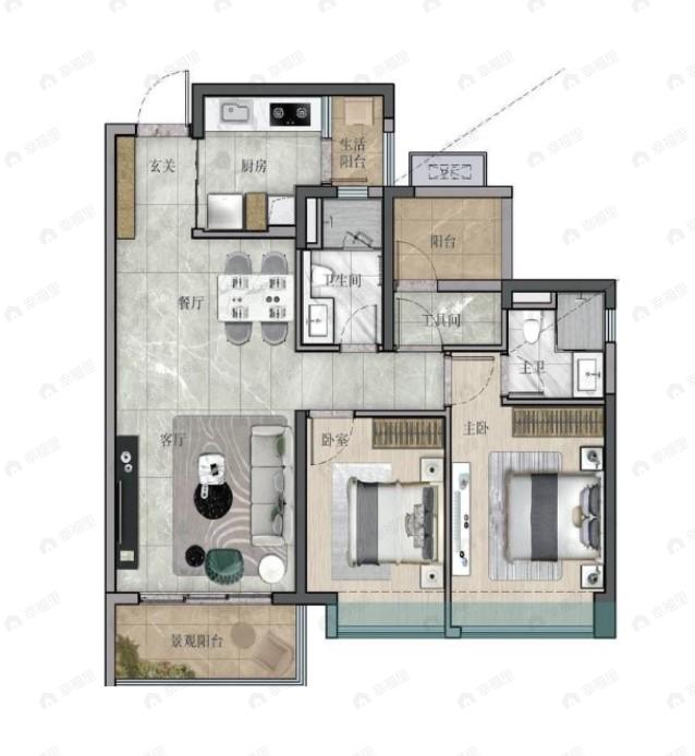 佳兆业广雅院2室2厅2卫户型图