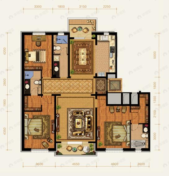 沈阳雅居乐盛京雅府3室2厅3卫户型图