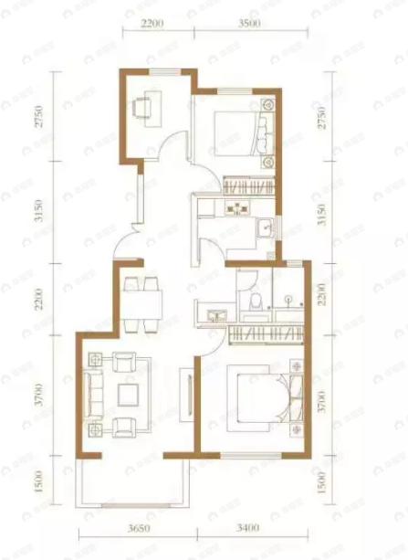 葛洲坝北京紫郡兰园3室2厅1卫户型图