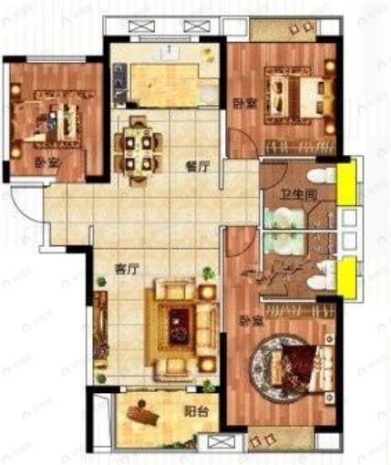 天汇龙城3室2厅2卫户型图