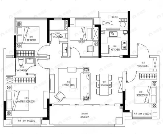 招商奥体公园4室2厅2卫户型图