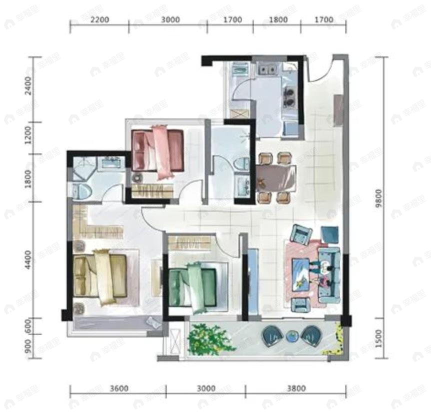 亿佳源星悦城3室2厅2卫户型图
