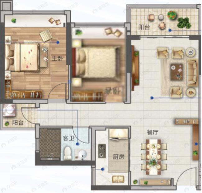 美林湖2室2厅1卫户型图