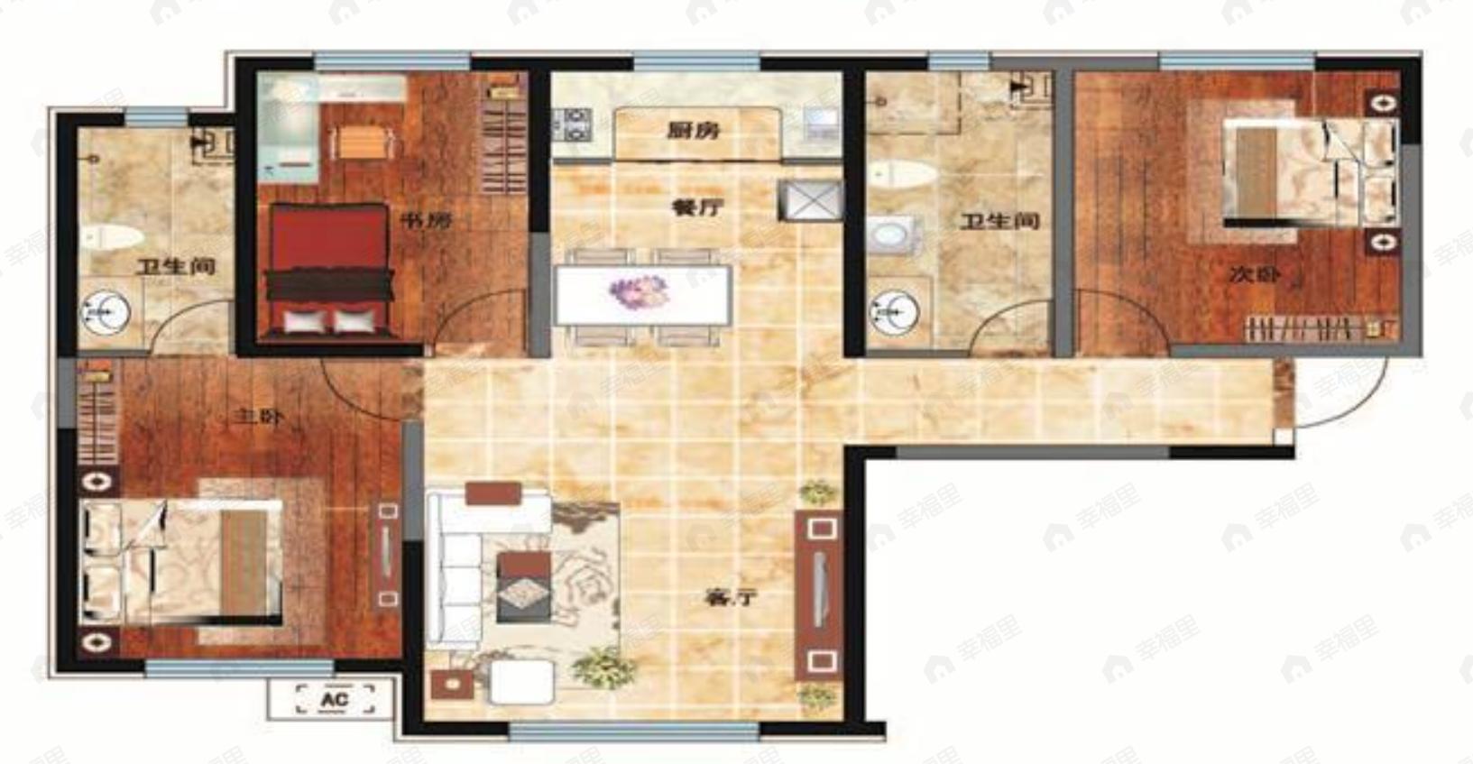 3室2厅2卫建面123平户型图