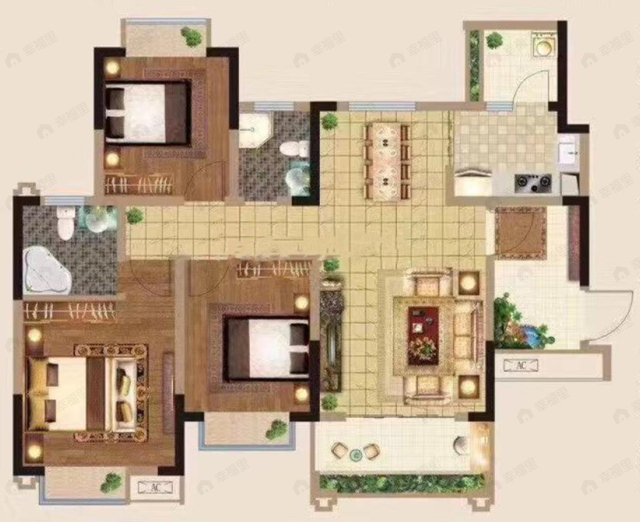 金融中心3室2厅2卫户型图