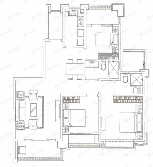 恒大珺睿庭3室2厅2卫户型图