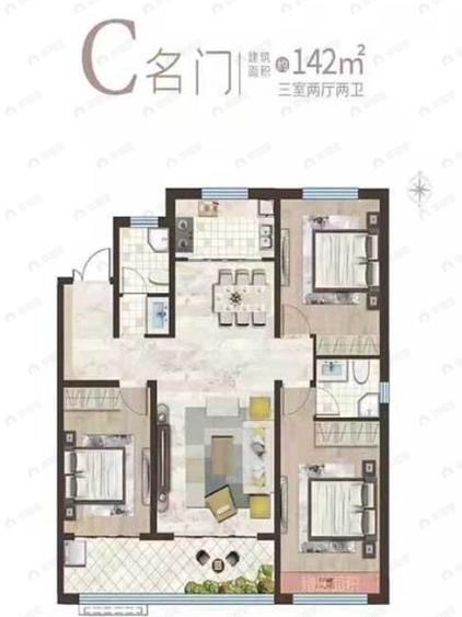 联强江南艺境3室2厅2卫户型图