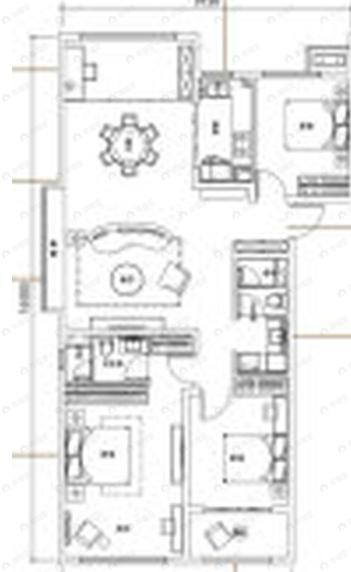 3室2厅2卫建面143m²南户型图