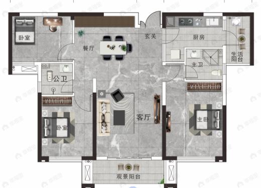 深业堤亚纳湾3室2厅2卫户型图