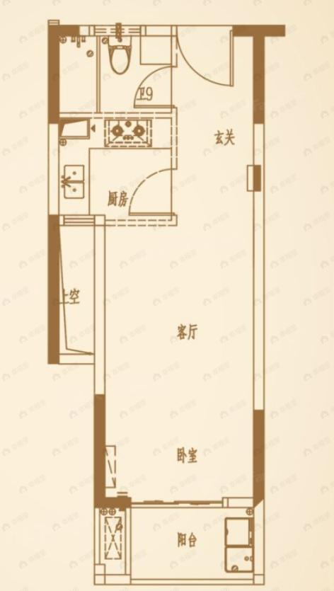 正祥贵里香园1室1厅1卫户型图