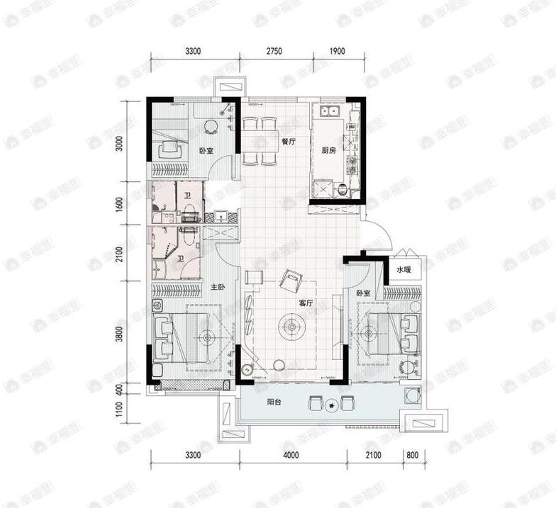 沧州碧桂园凤凰城3室2厅2卫户型图