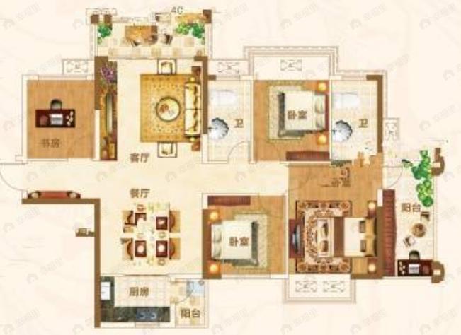 4室2厅2卫建面125平南户型图