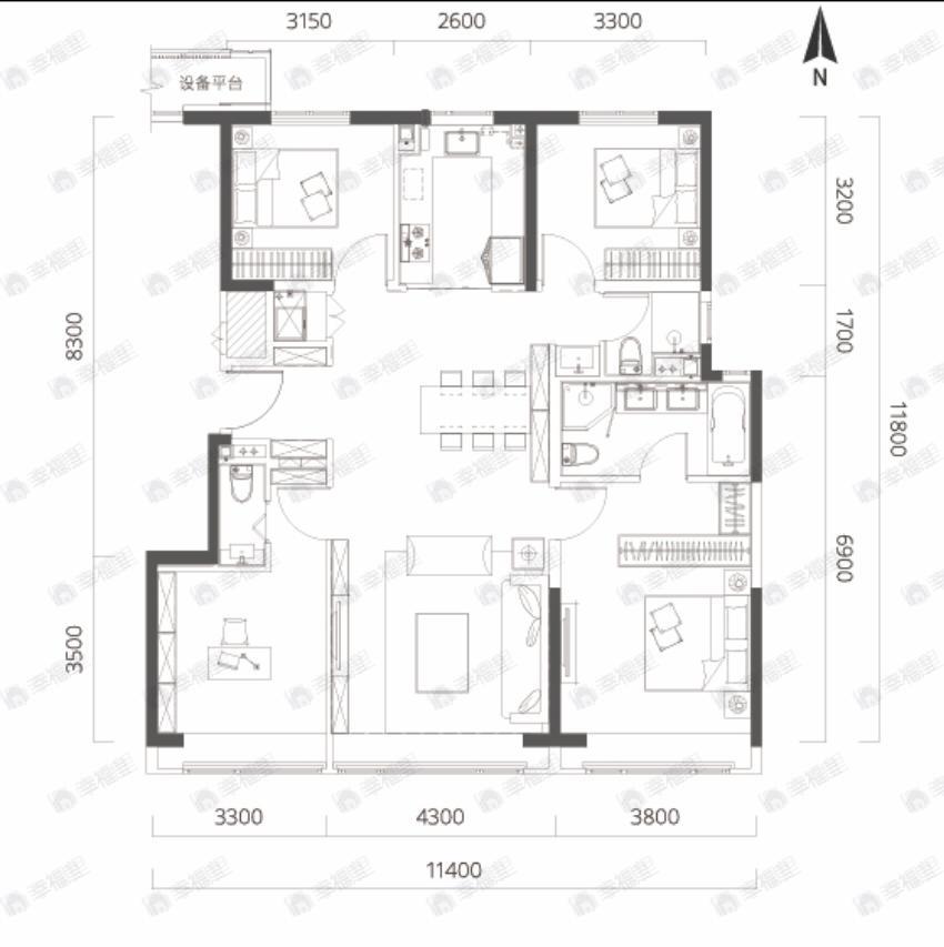 若丘4室2厅3卫户型图