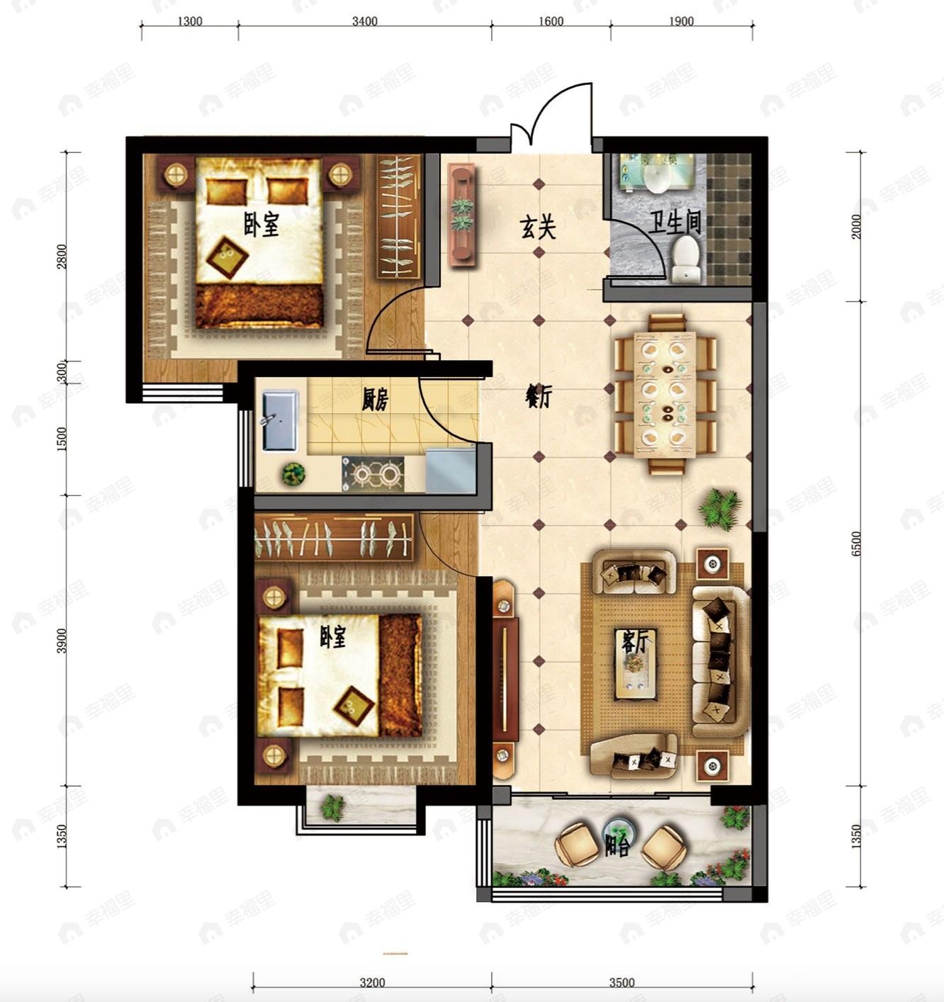 润泽佳苑2室2厅1卫户型图