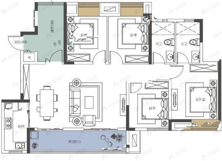 中建星宸4室2厅2卫户型图