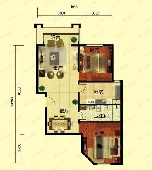 丽都壹号峯境2室2厅1卫户型图