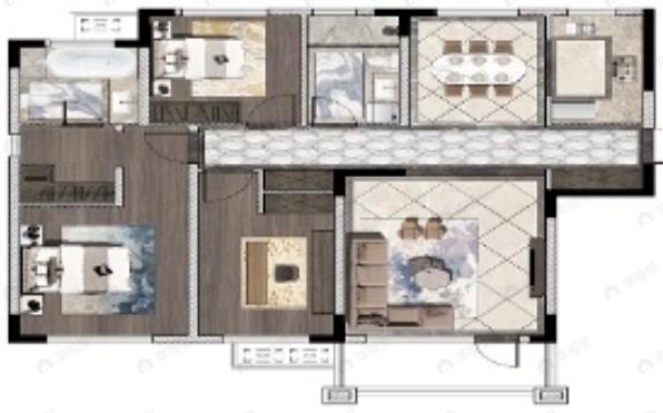 3室2厅2卫建面127平南|北户型图