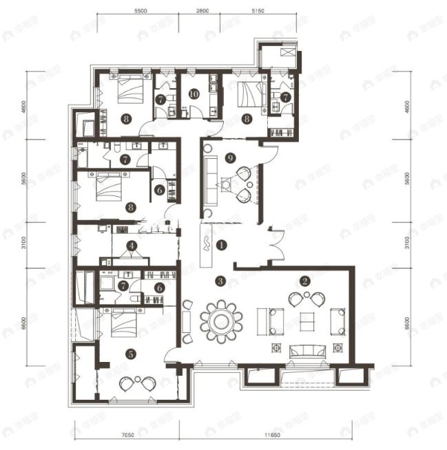 华纳豪园四六期4室2厅4卫户型图