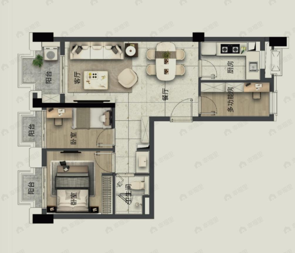 实地紫薇公馆3室2厅1卫户型图