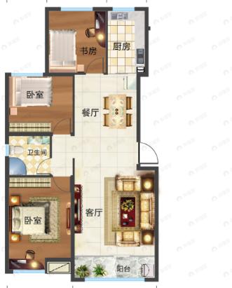 蓝邦海悦府3室2厅1卫户型图