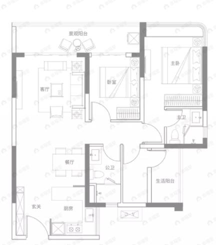 中建玖玥湾2室2厅2卫户型图