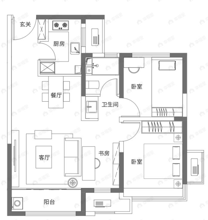 金地万悦城2室2厅1卫户型图