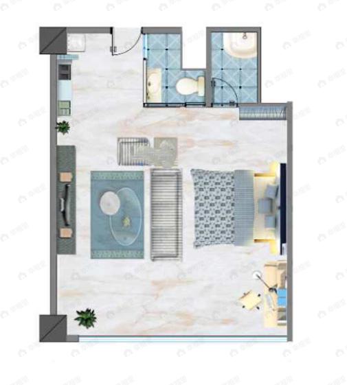 江宁国际酒店用品城二期1室1厅1卫户型图