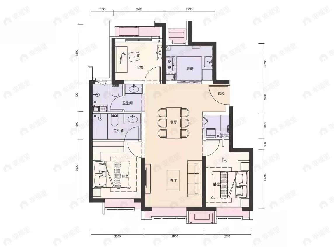 北京城建乐知筑3室2厅2卫户型图
