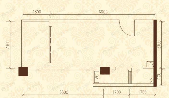 龙腾东麓城1室1厅户型图