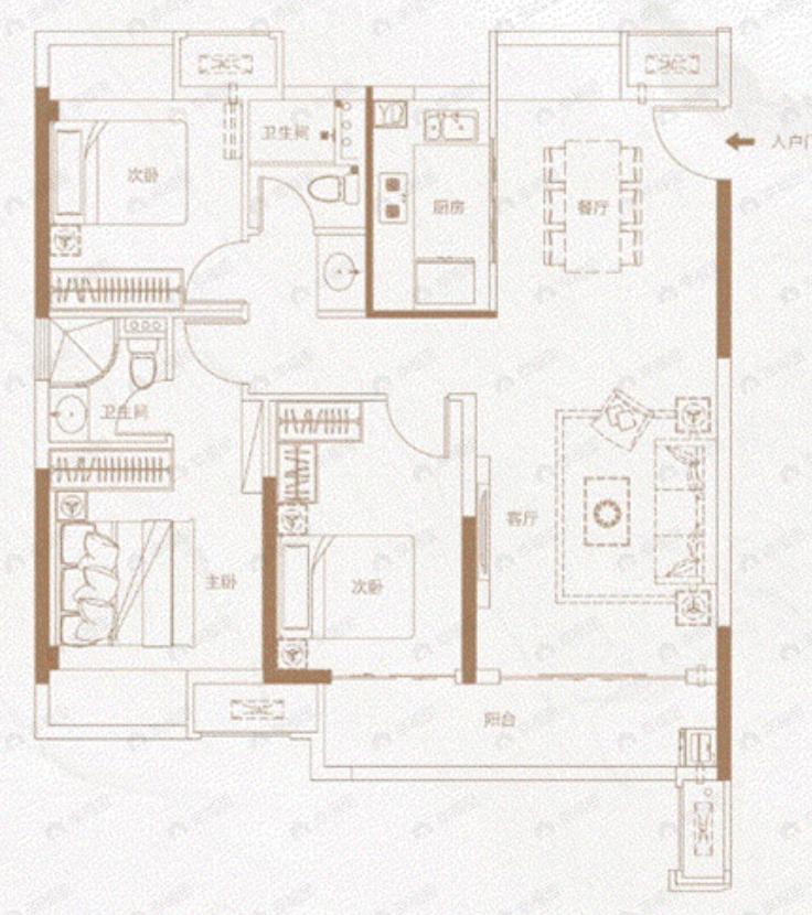 宝梁天樾3室2厅2卫户型图
