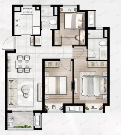 同润欣汇名邸3室2厅2卫户型图