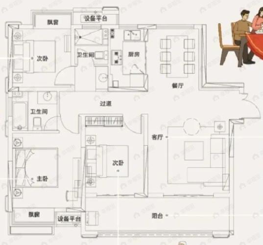 市政公用城3室2厅2卫户型图