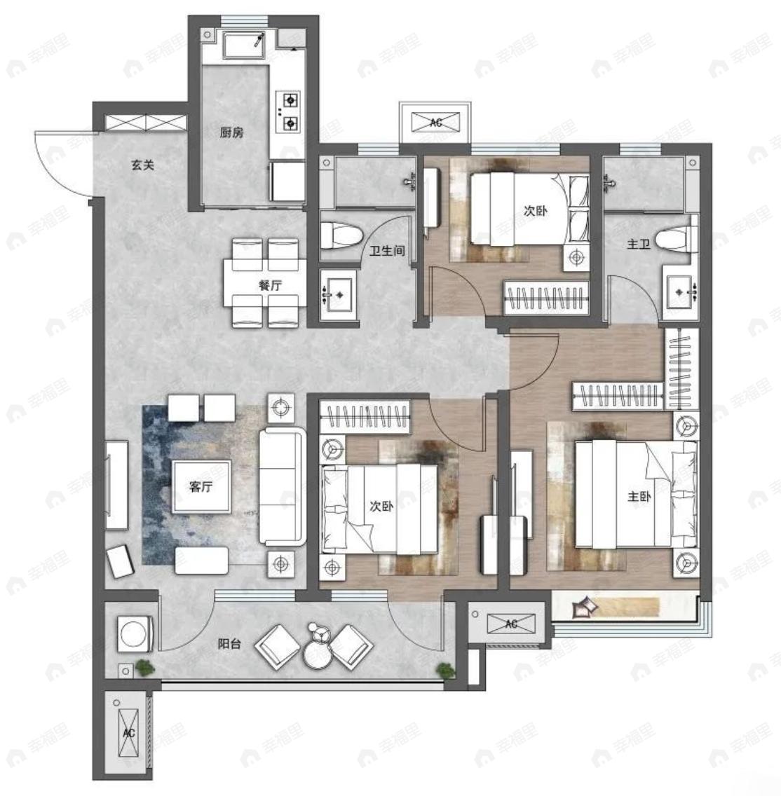 海信花街小镇3室1厅2卫户型图