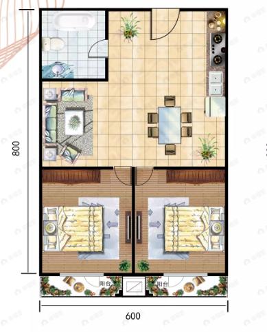 总部智选公寓2室2厅1卫户型图